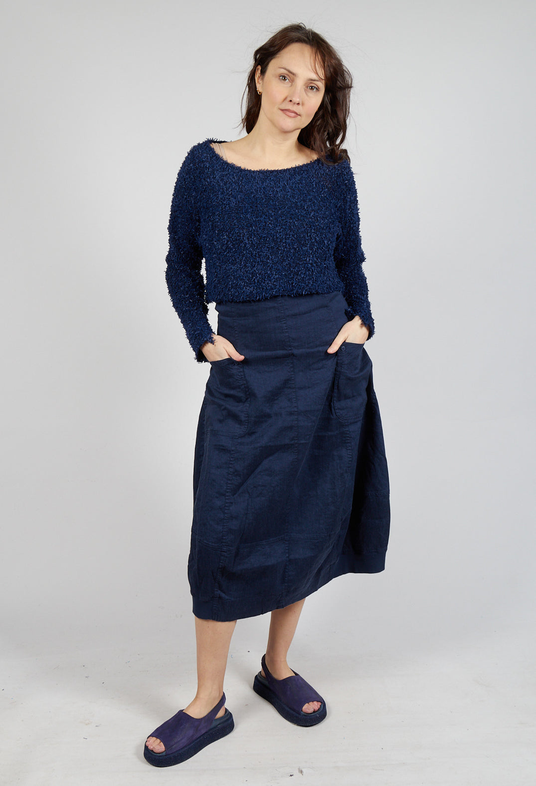 Textured Cropped Jumper in Navy