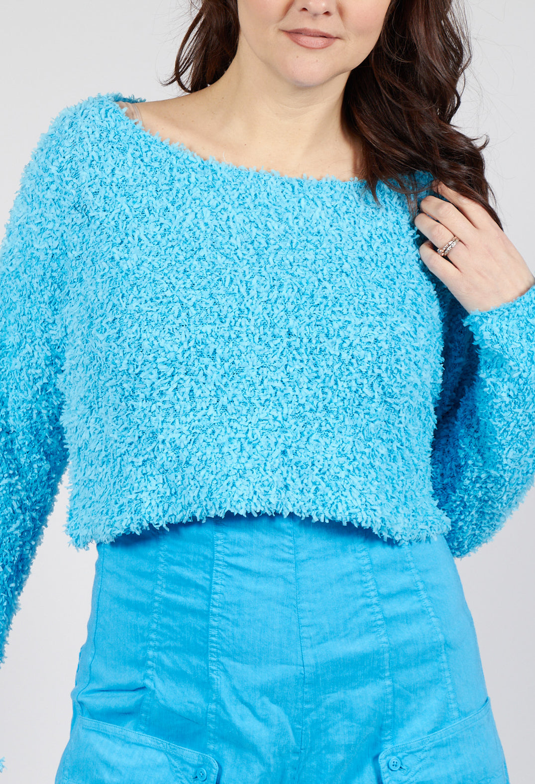 Textured Cropped Jumper in Malibu