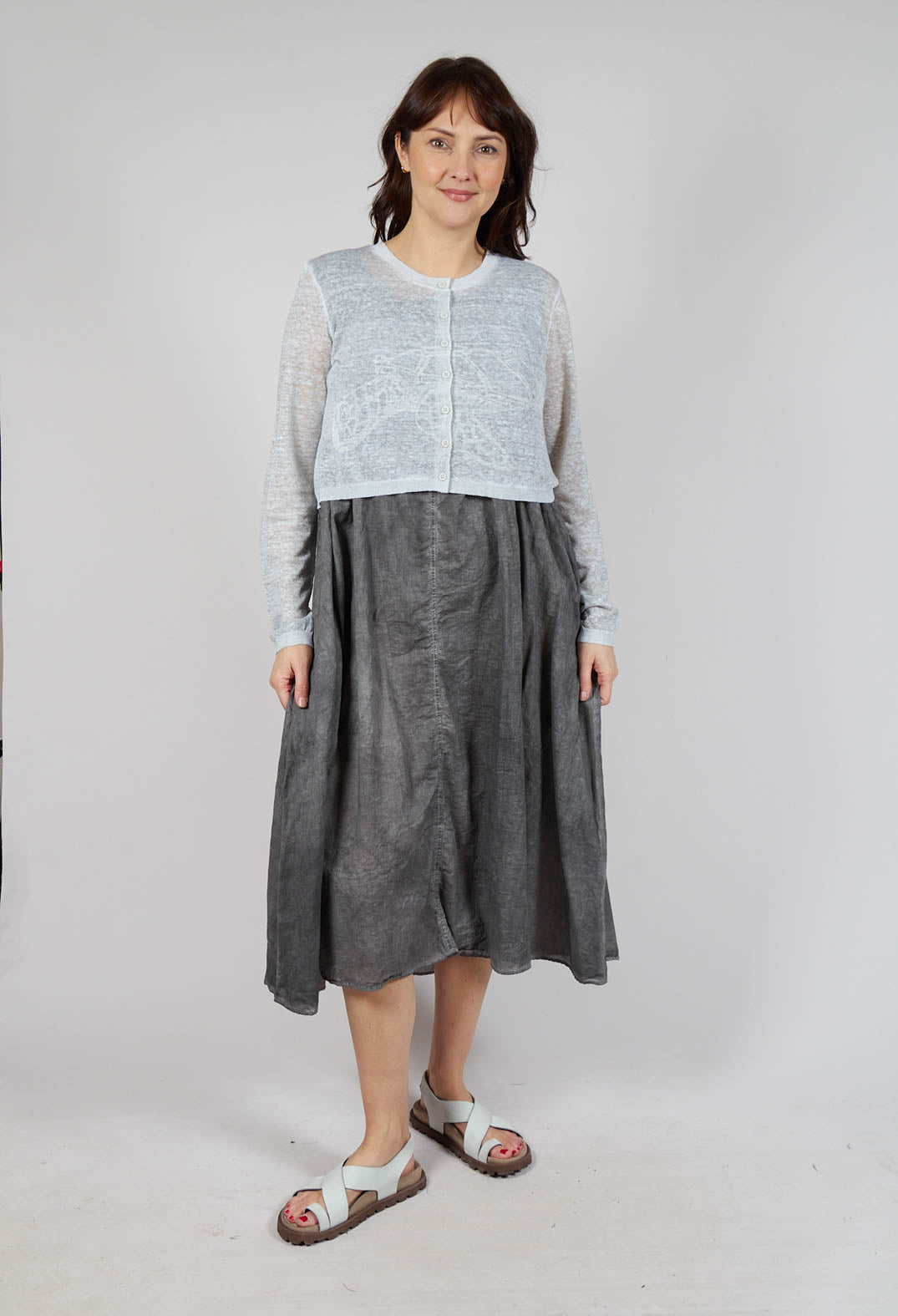 Lightweight Cropped Cardigan in Grey Cloud Print