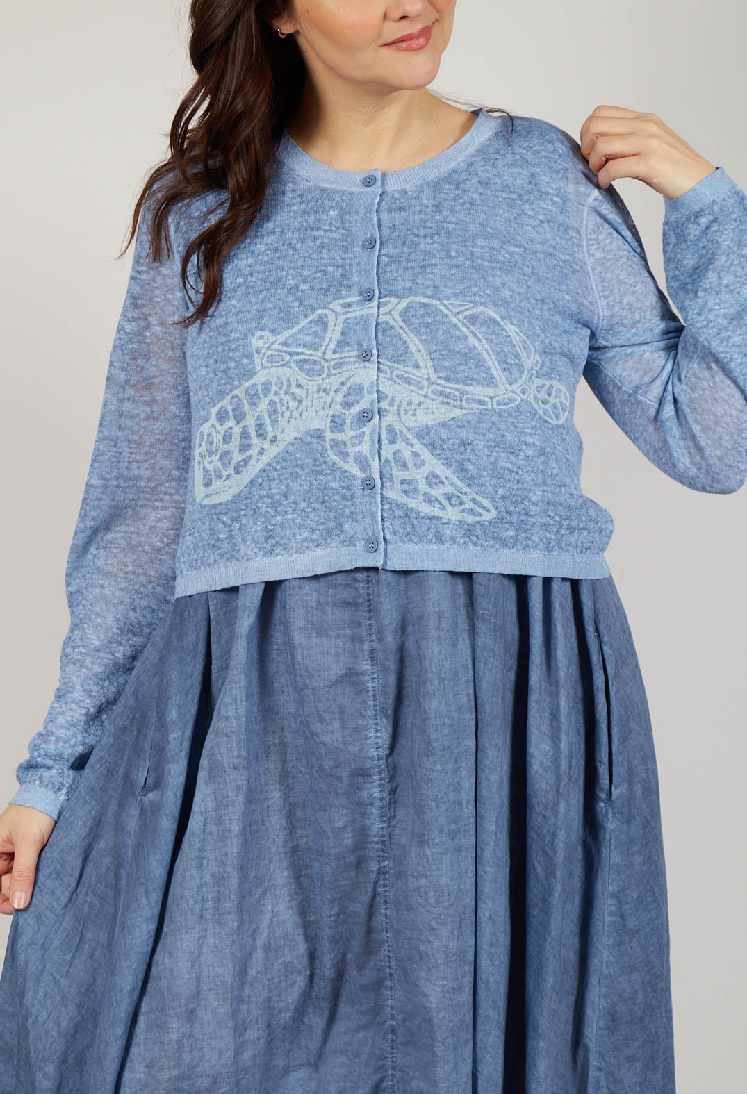 Lightweight Cropped Cardigan in Navy Cloud Print