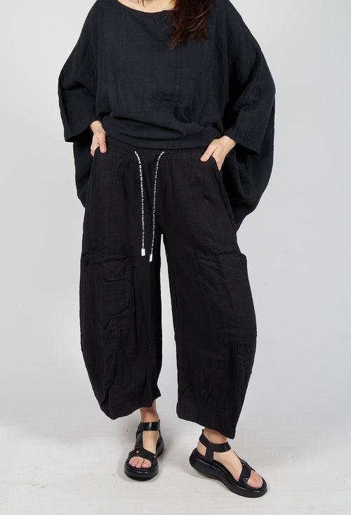 Cargo Linen Trousers in Black