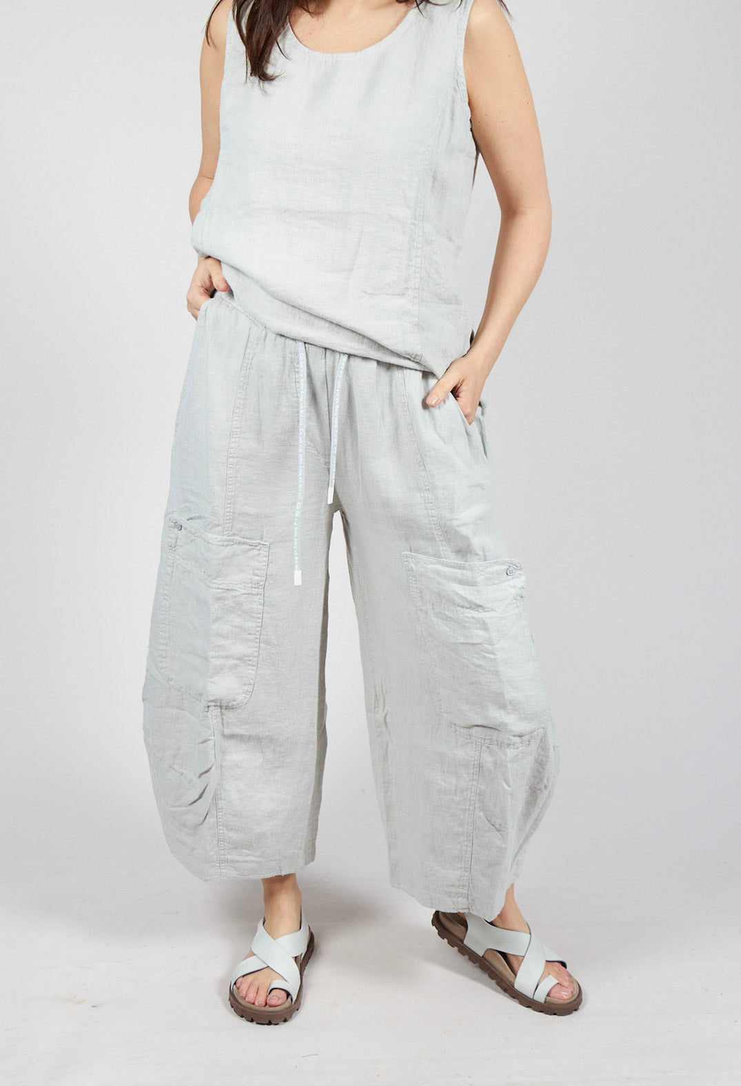 Cargo Linen Trousers in Grey