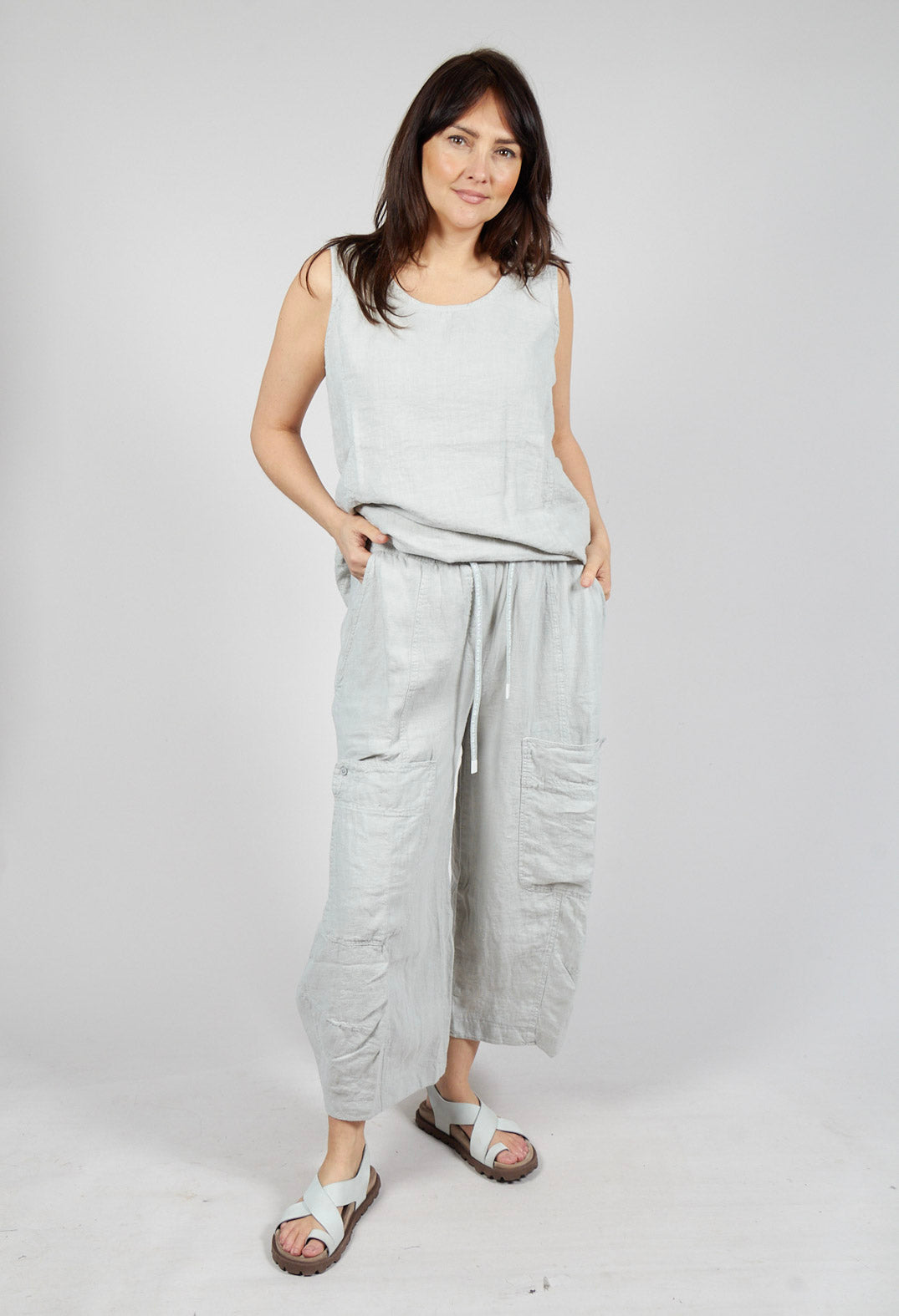 Cargo Linen Trousers in Grey