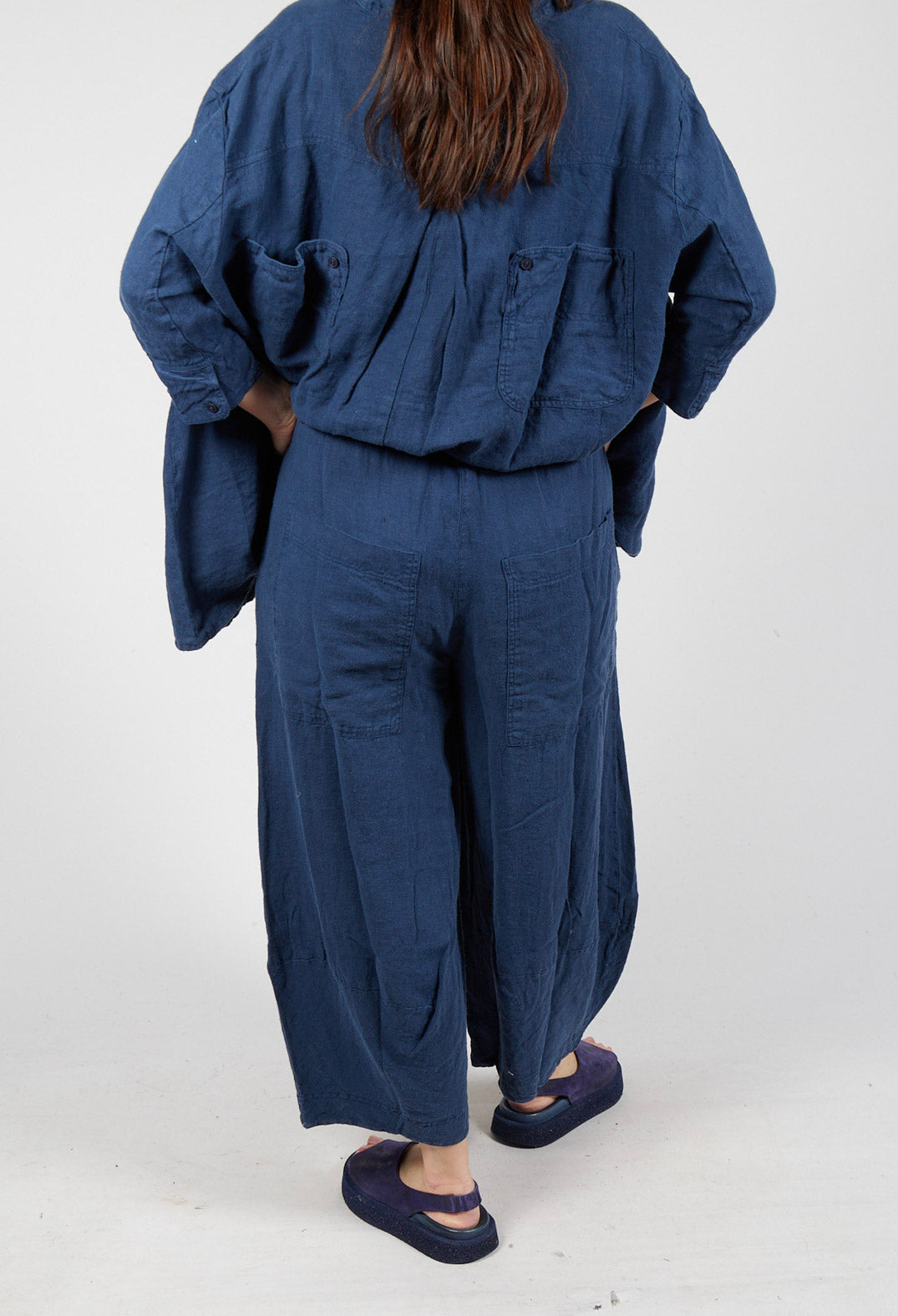 Cargo Linen Trousers in Navy