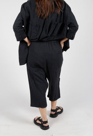 Drop Crotch Linen Trousers in Black