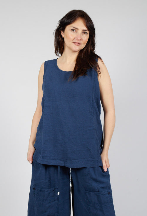 Sleeveless Linen Top in Navy