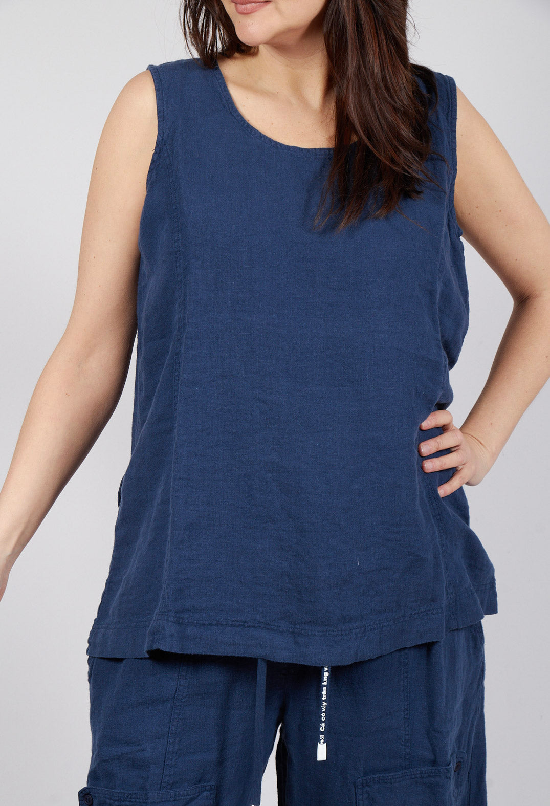 Sleeveless Linen Top in Navy