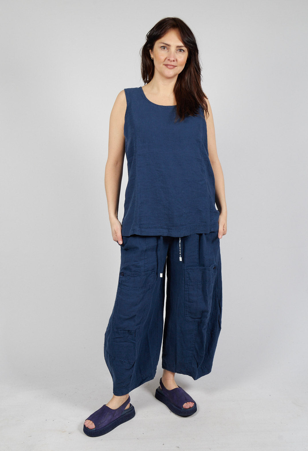 Sleeveless Linen Top in Navy