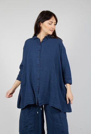 Oversized Linen Shirt in Navy