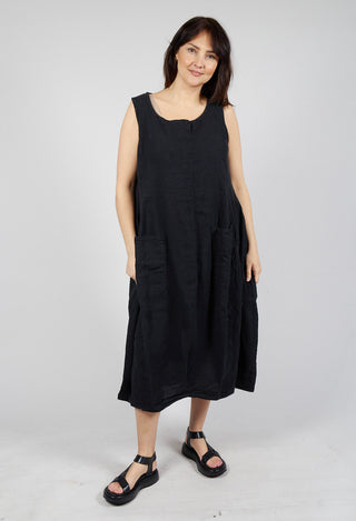 Tulip Hem Linen Dress in Black