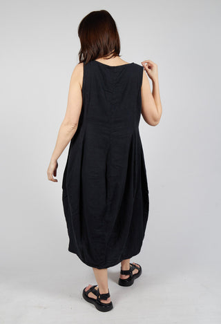 Tulip Hem Linen Dress in Black