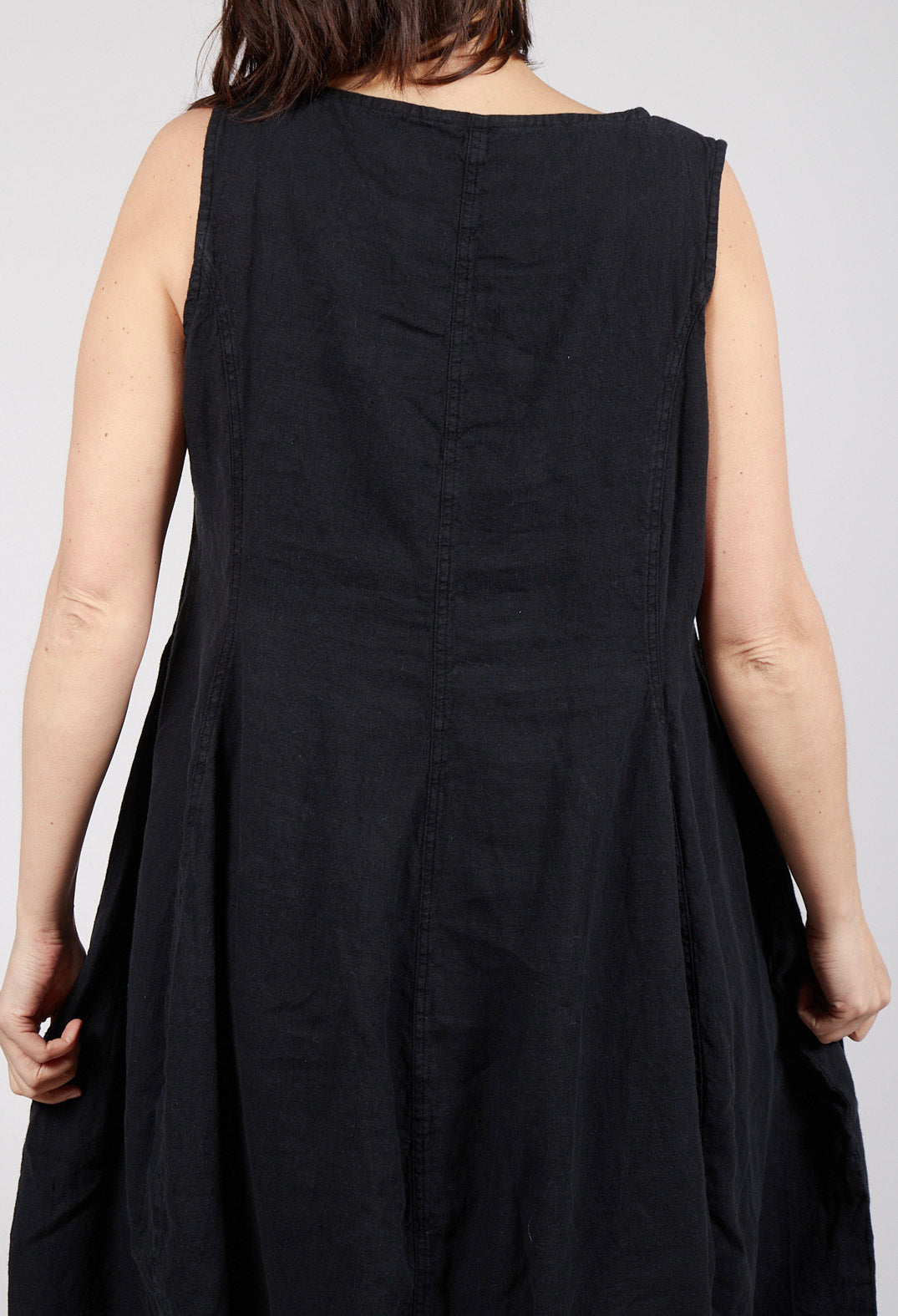 Tulip Hem Linen Dress in Black