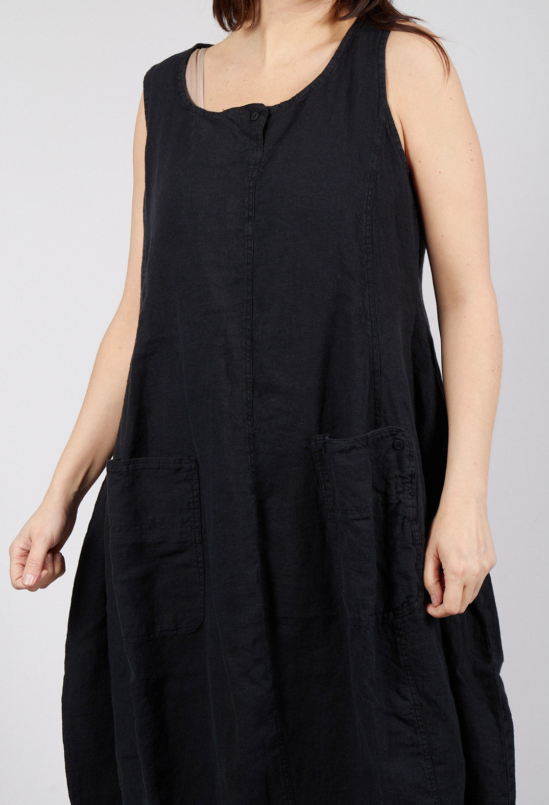 Tulip Hem Linen Dress in Black