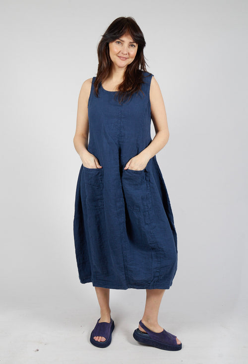 Tulip Hem Linen Dress in Navy