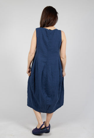 Tulip Hem Linen Dress in Navy