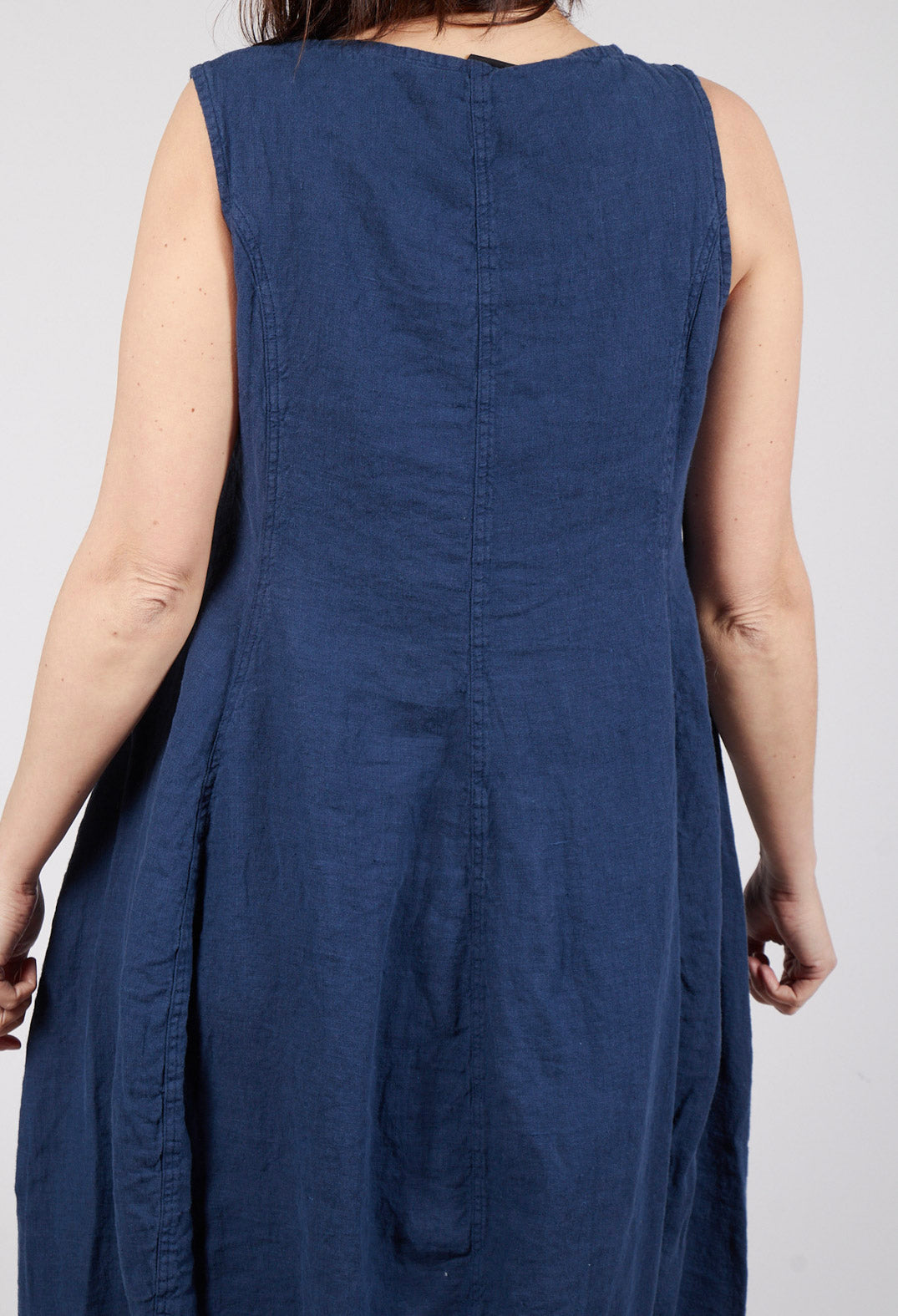 Tulip Hem Linen Dress in Navy