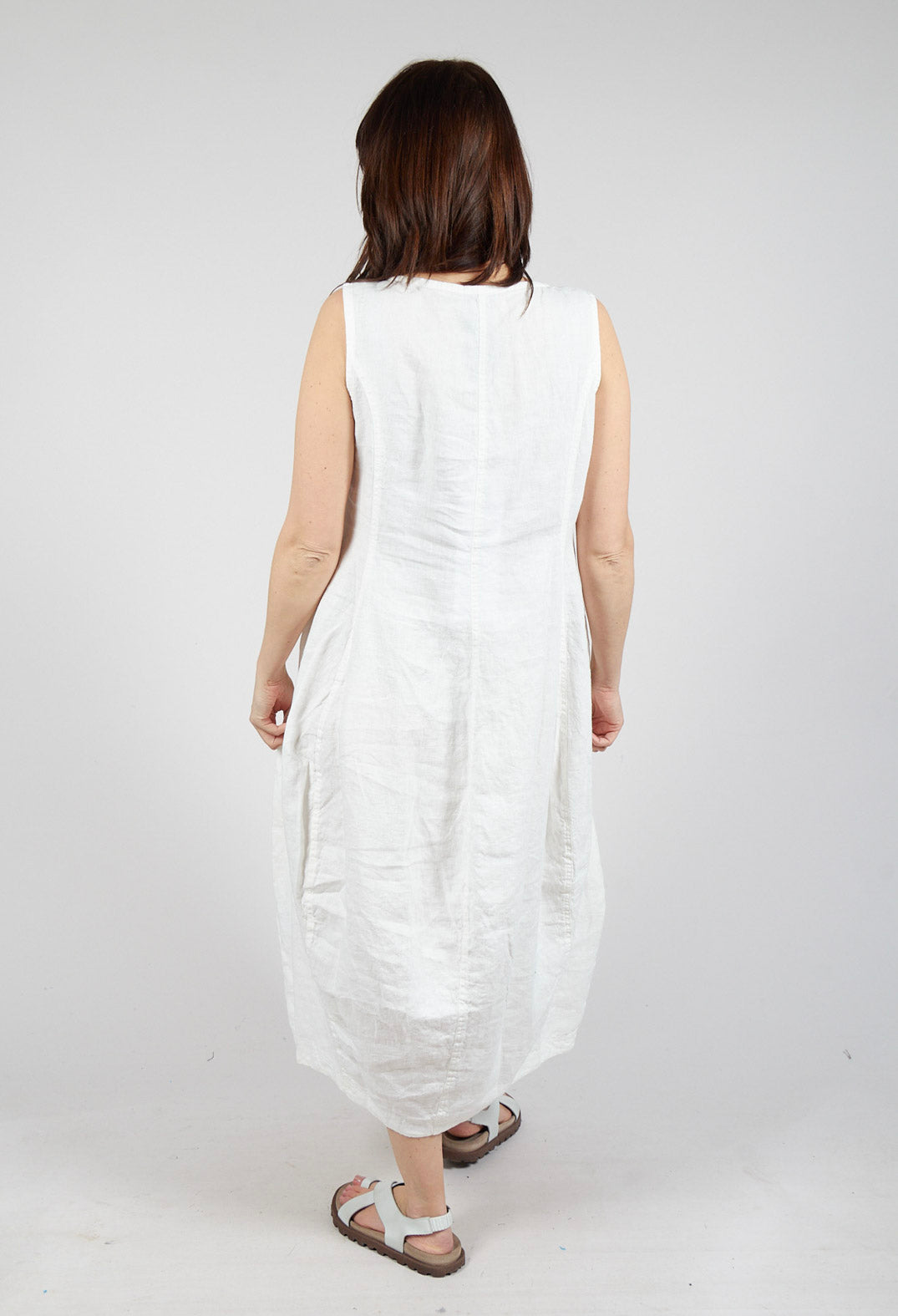 Tulip Hem Linen Dress in Offwhite