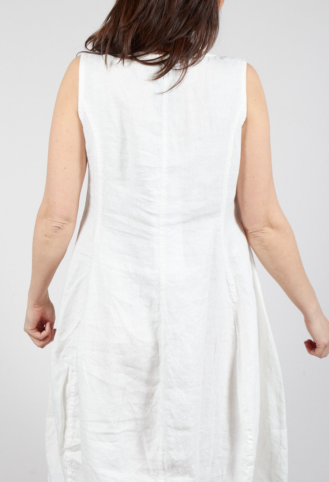 Tulip Hem Linen Dress in Offwhite