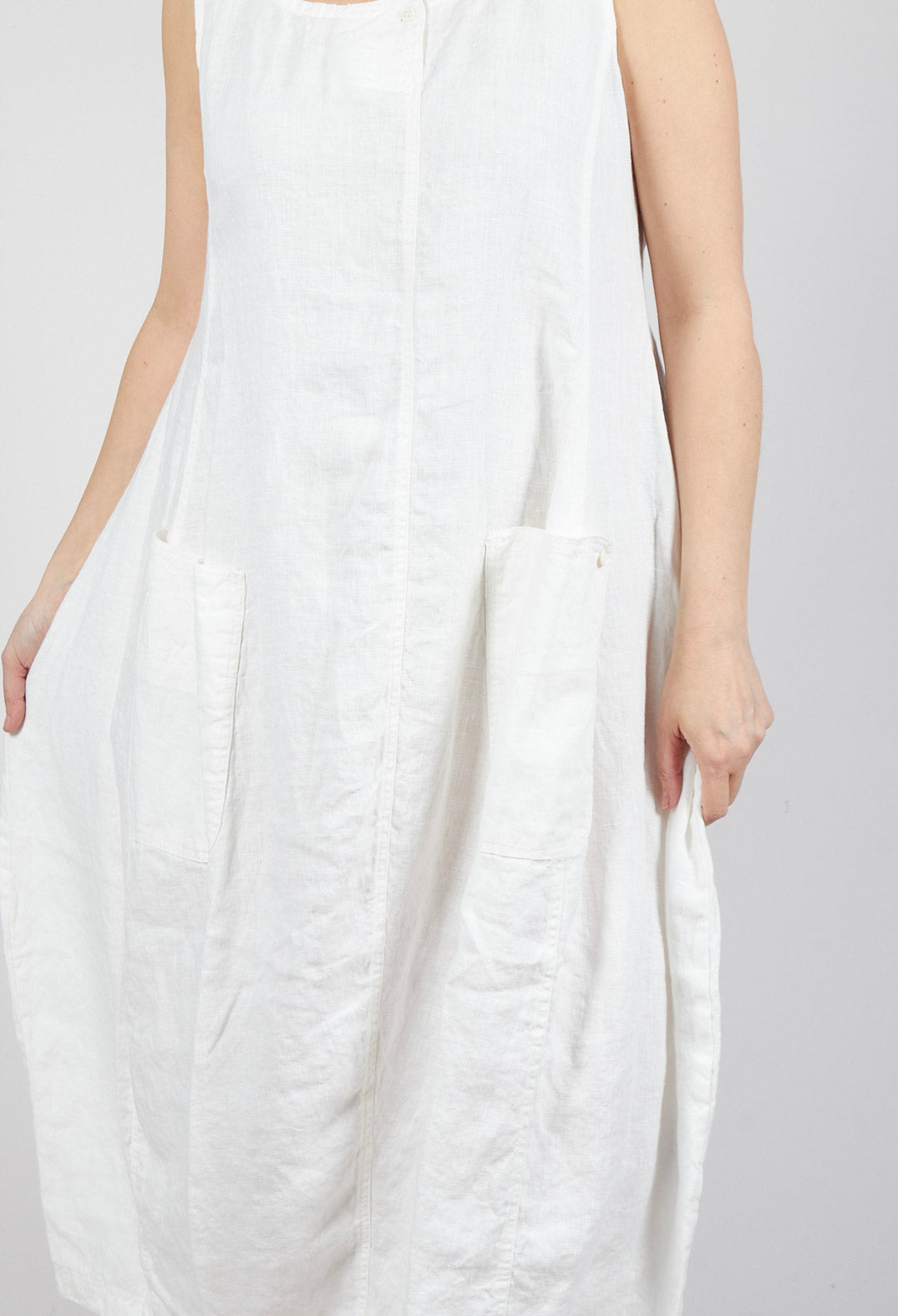 Tulip Hem Linen Dress in Offwhite