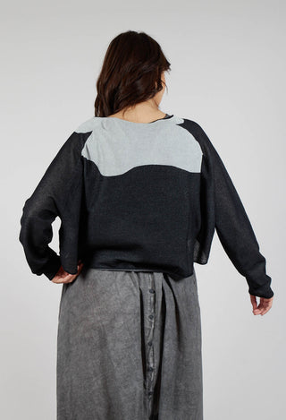 Cropped Pullover with High Low Hem in Black Jacquard