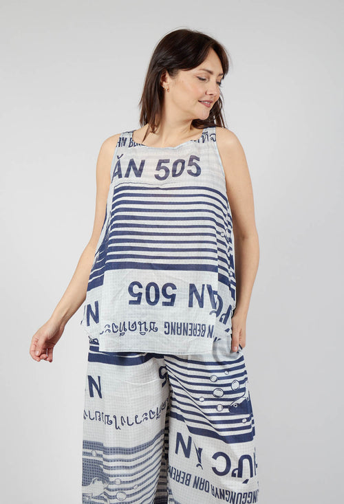 Lightweight Cotton Sleeveless Top in Navy Print