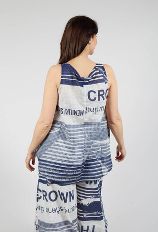 Lightweight Cotton Sleeveless Top in Navy Print