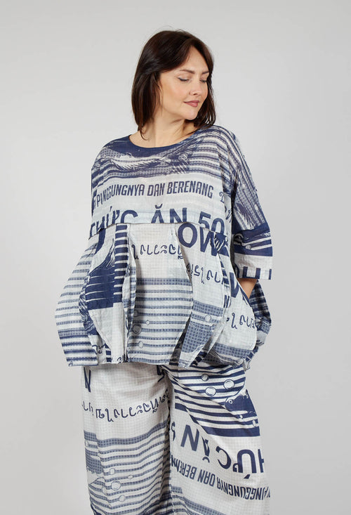 Oversized Lightweight Cotton Top in Navy Print