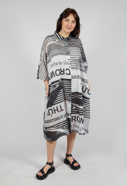 Oversized Lightweight Shirt Dress in Black Print