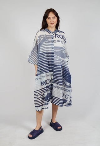 Oversized Lightweight Shirt Dress in Navy Print