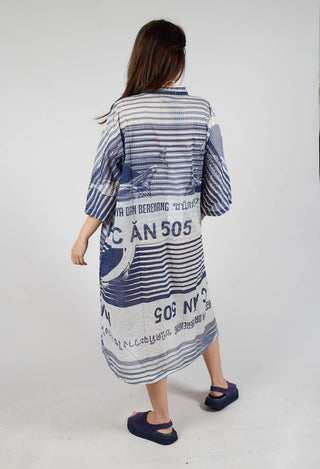 Oversized Lightweight Shirt Dress in Navy Print