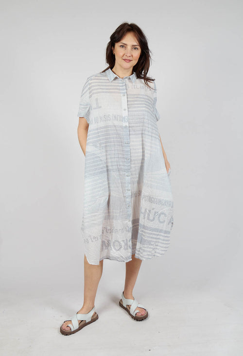 Short Sleeve Lightweight Shirt Dress in Grey Print