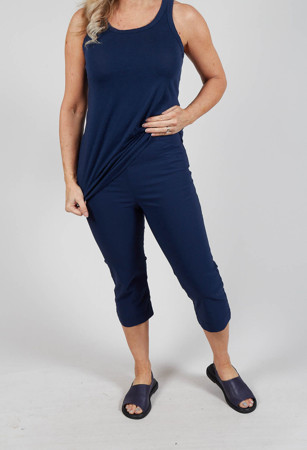 Pull On Pleat Front Trousers in Navy