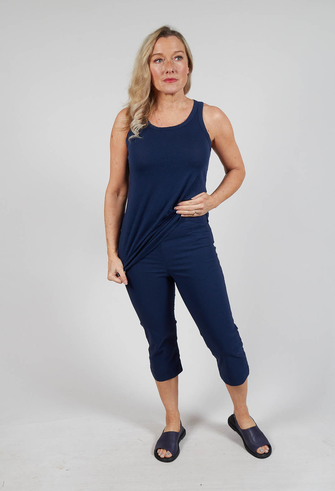 Pull On Pleat Front Trousers in Navy