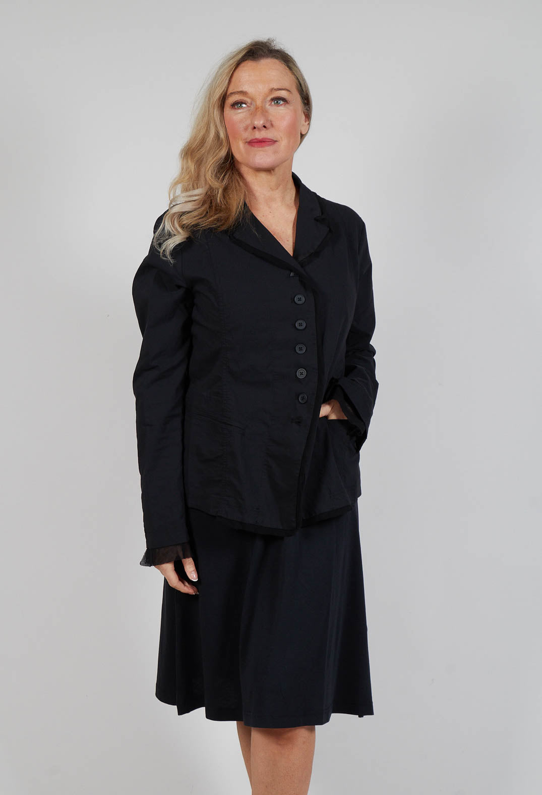 Button Through Jacket in Black (Pictured in Navy)