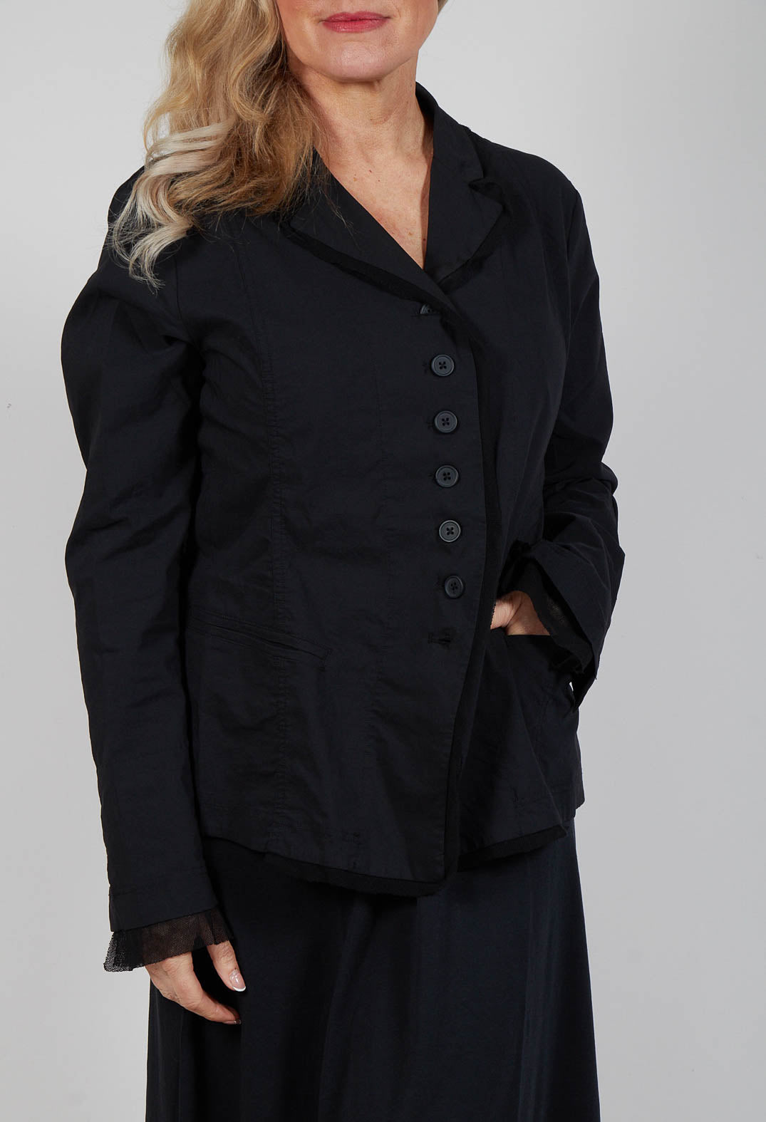 Button Through Jacket in Black (Pictured in Navy)