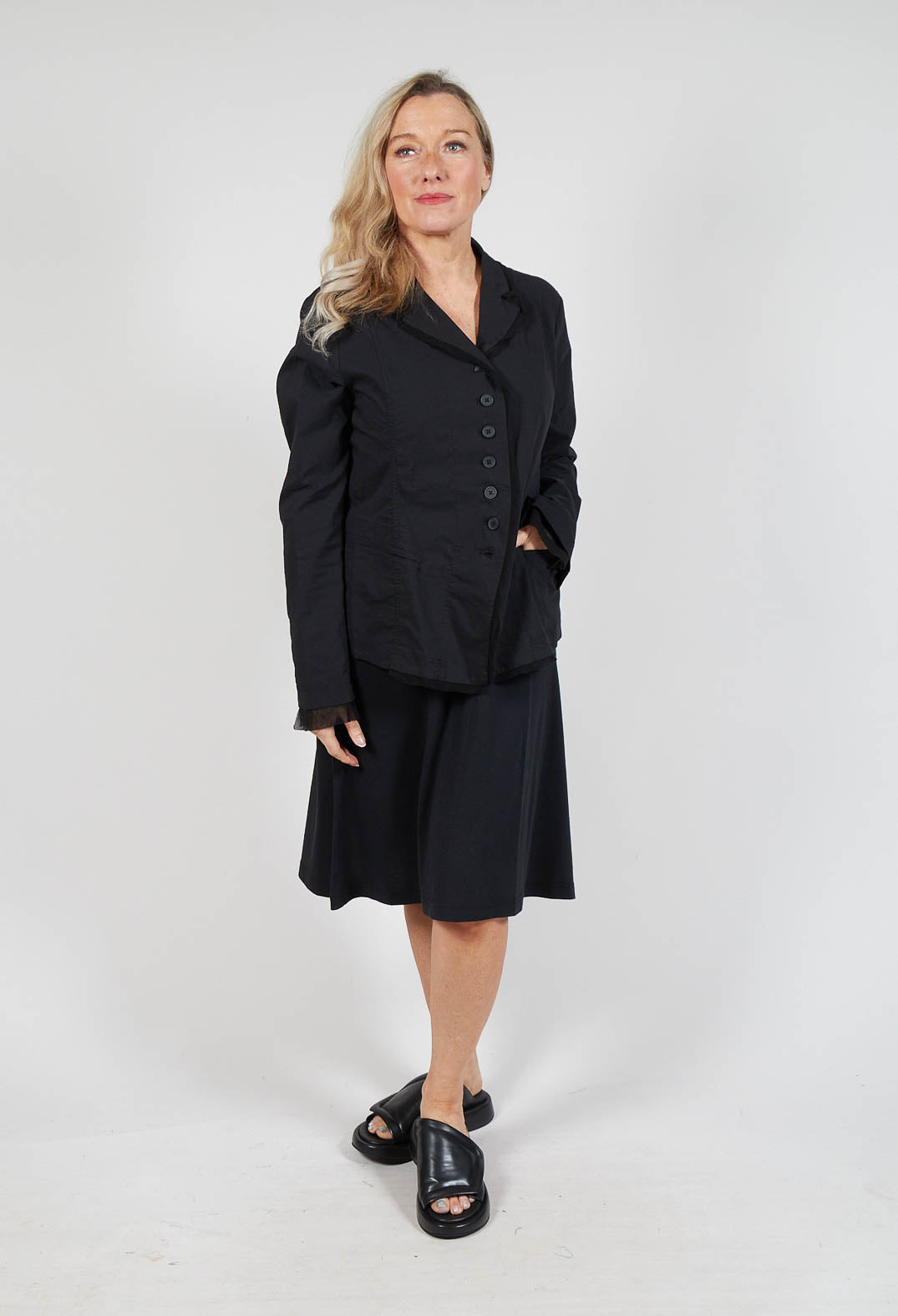 Button Through Jacket in Black (Pictured in Navy)