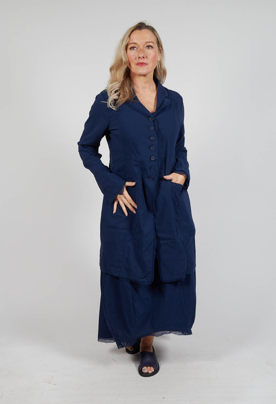 Button Through Coat in Navy