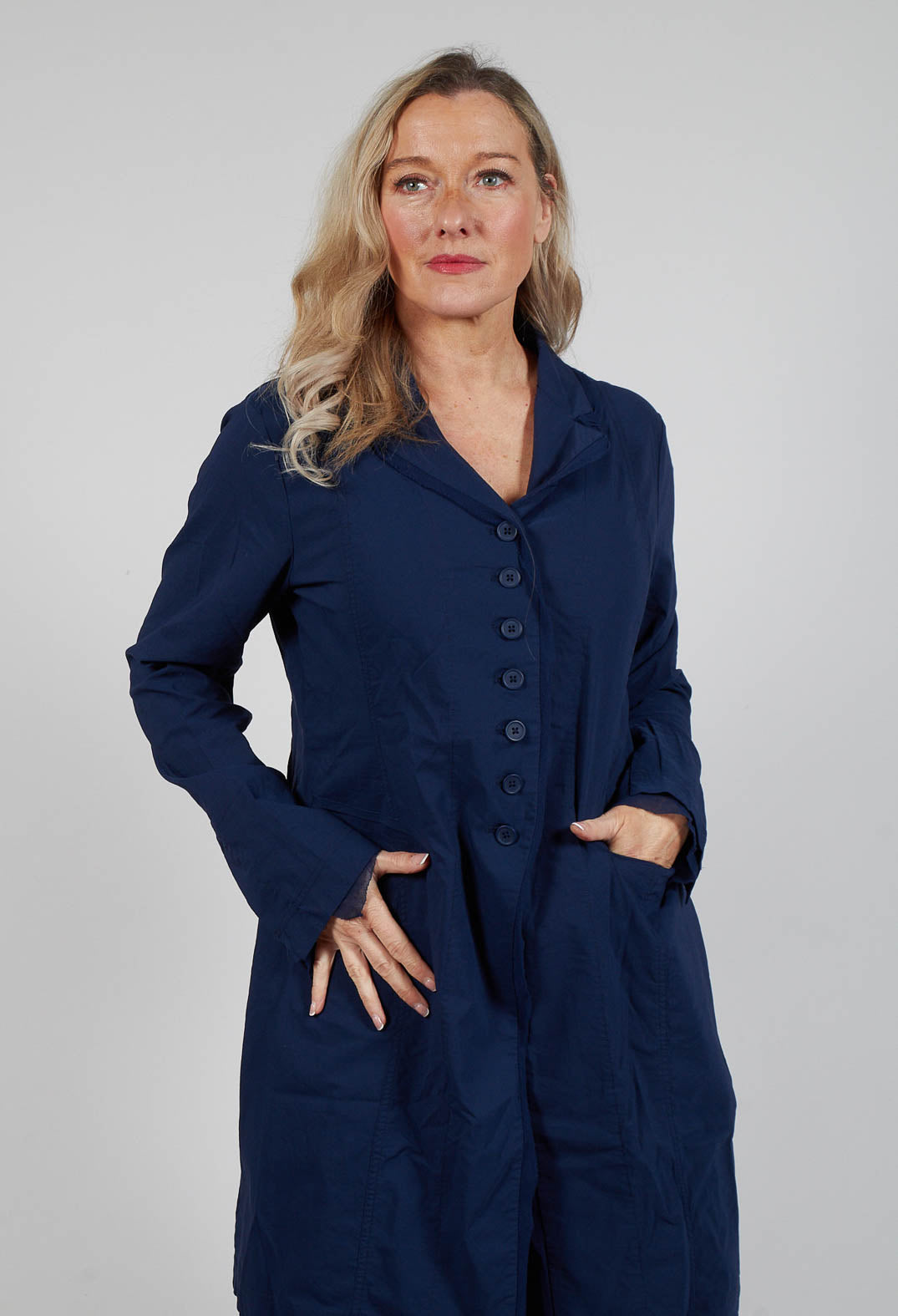 Button Through Coat in Navy