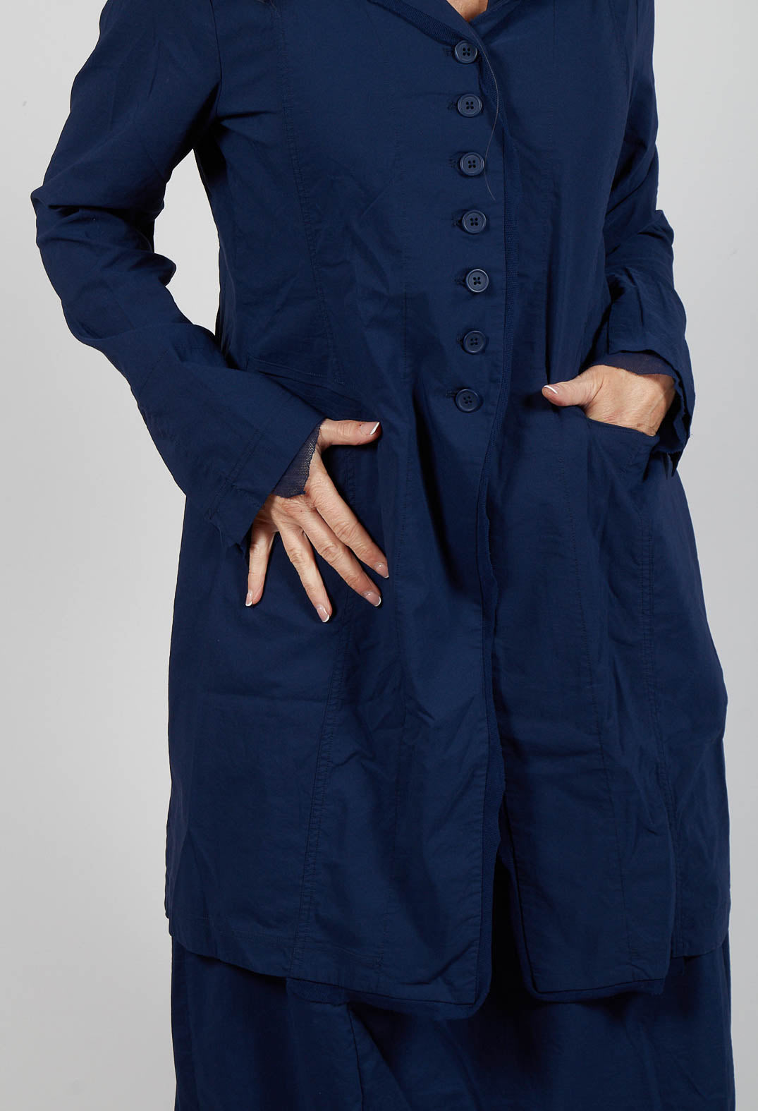 Button Through Coat in Navy