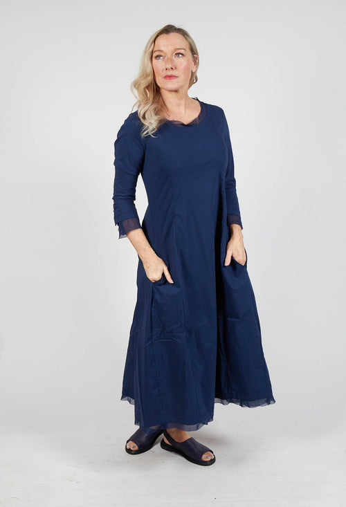 Dress with Mesh Detail Hems in Navy