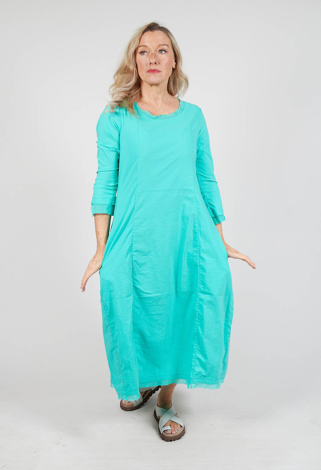 Dress with Mesh Detail Hems in Aqua