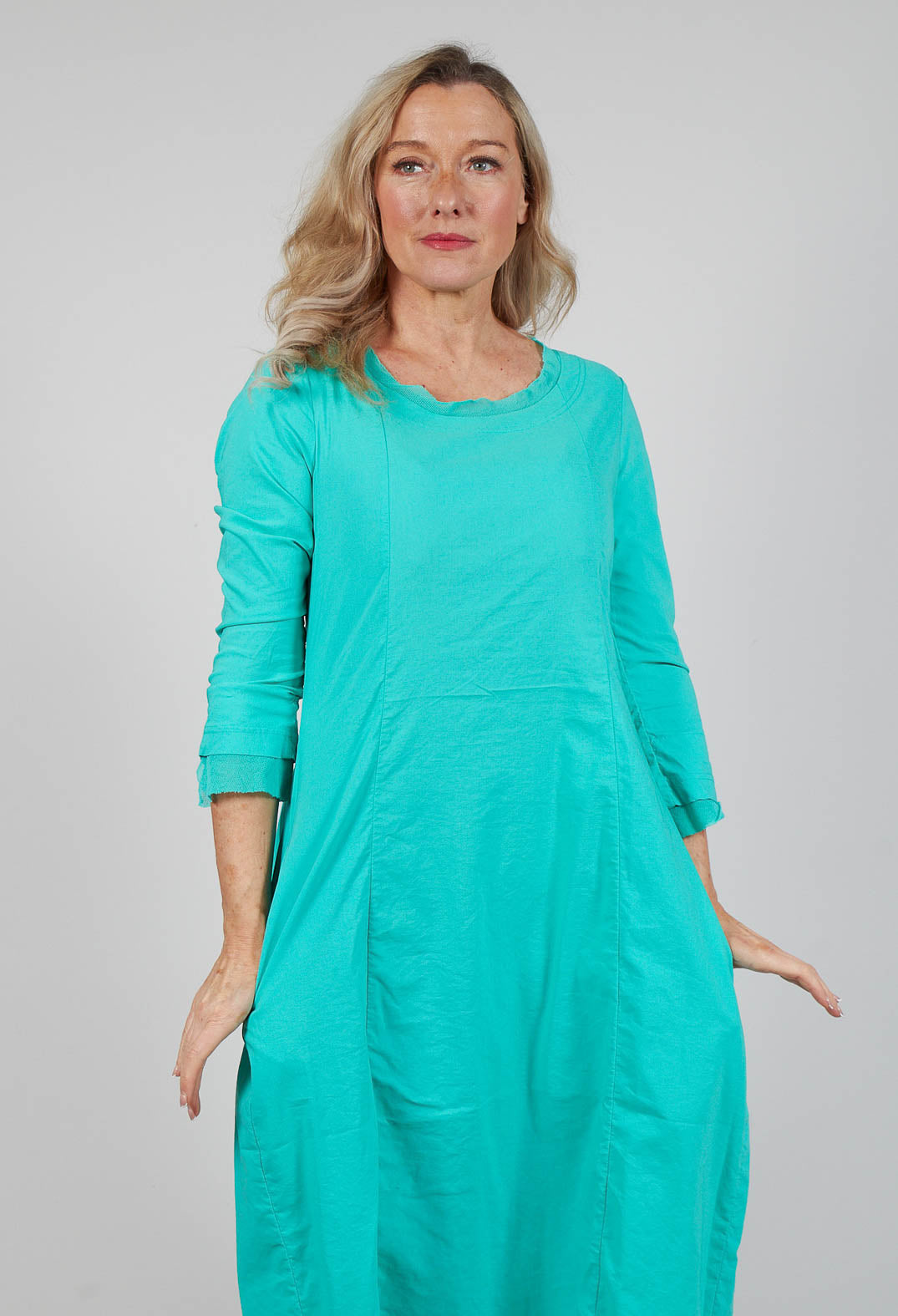 Dress with Mesh Detail Hems in Aqua