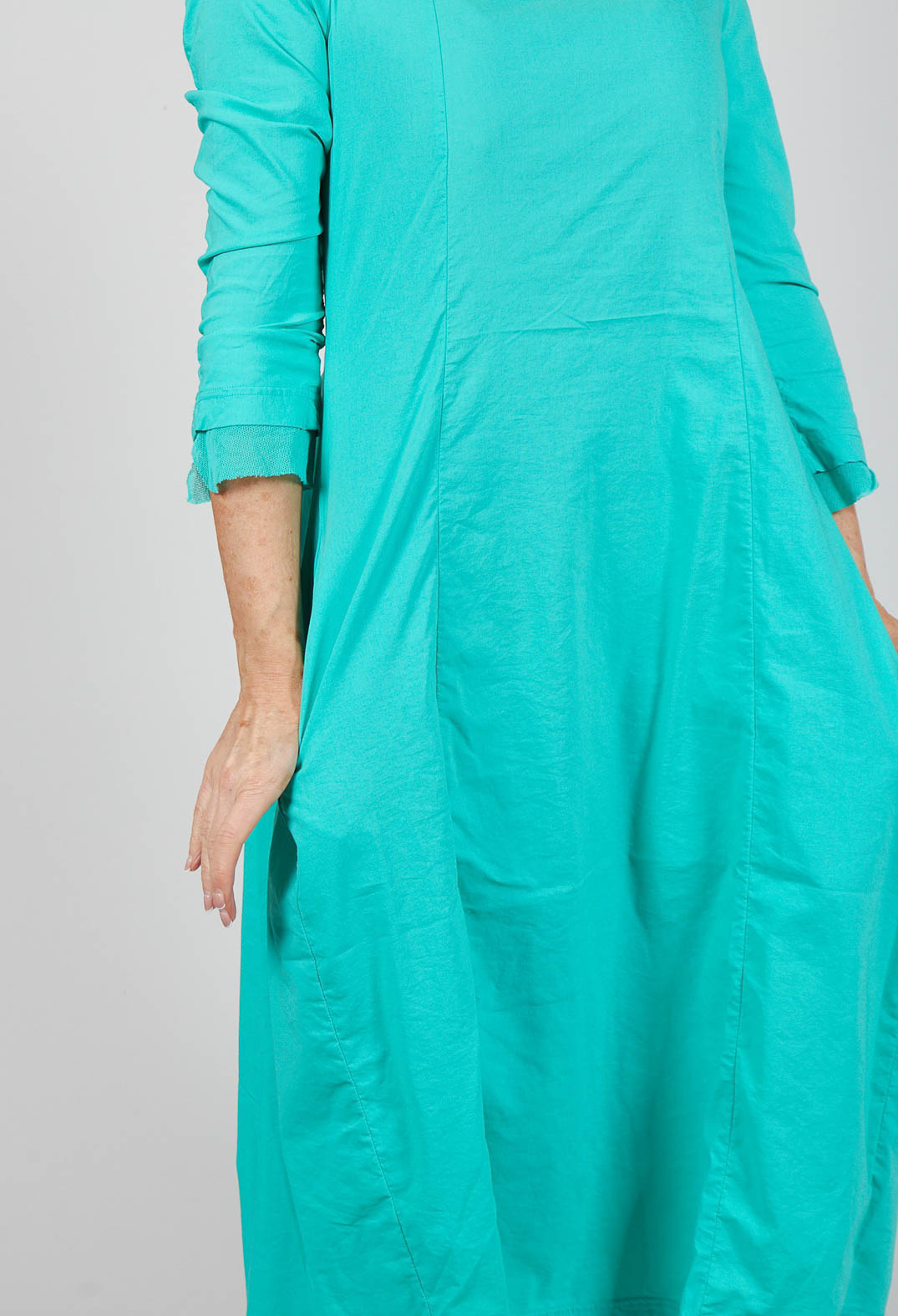 Dress with Mesh Detail Hems in Aqua