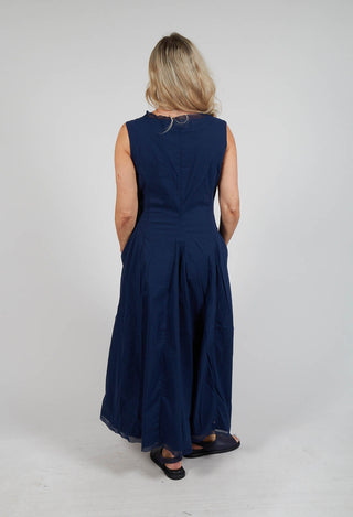 Sleeveless Dress with Mesh Edging in Navy