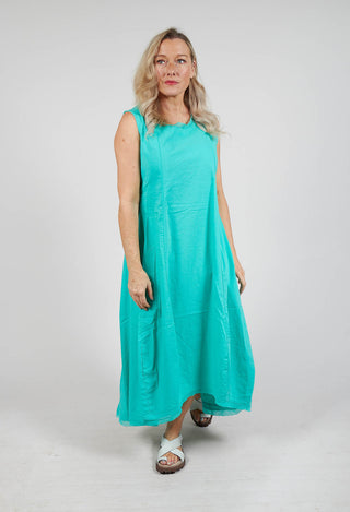 Sleeveless Dress with Mesh Edging in Aqua