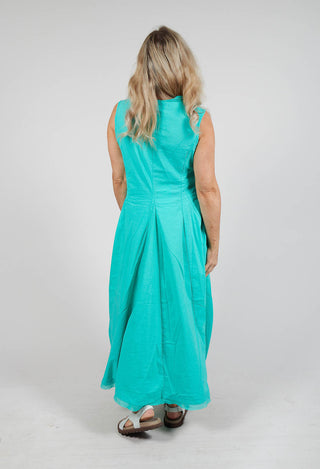 Sleeveless Dress with Mesh Edging in Aqua