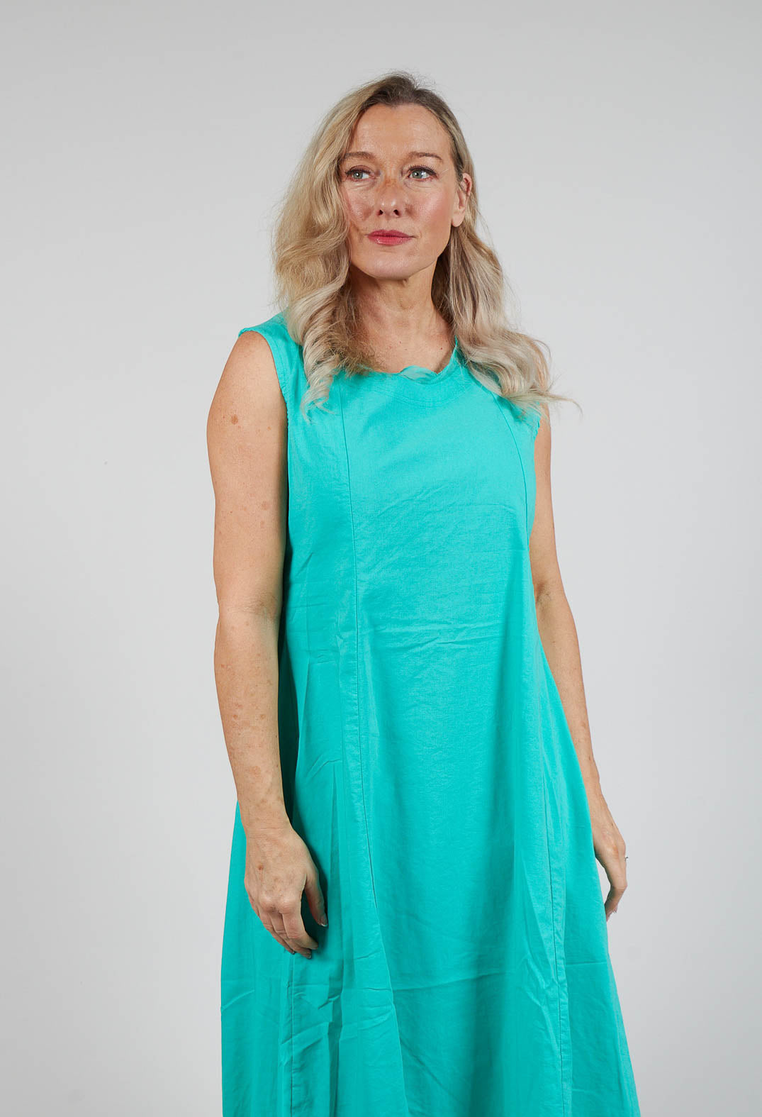 Sleeveless Dress with Mesh Edging in Aqua