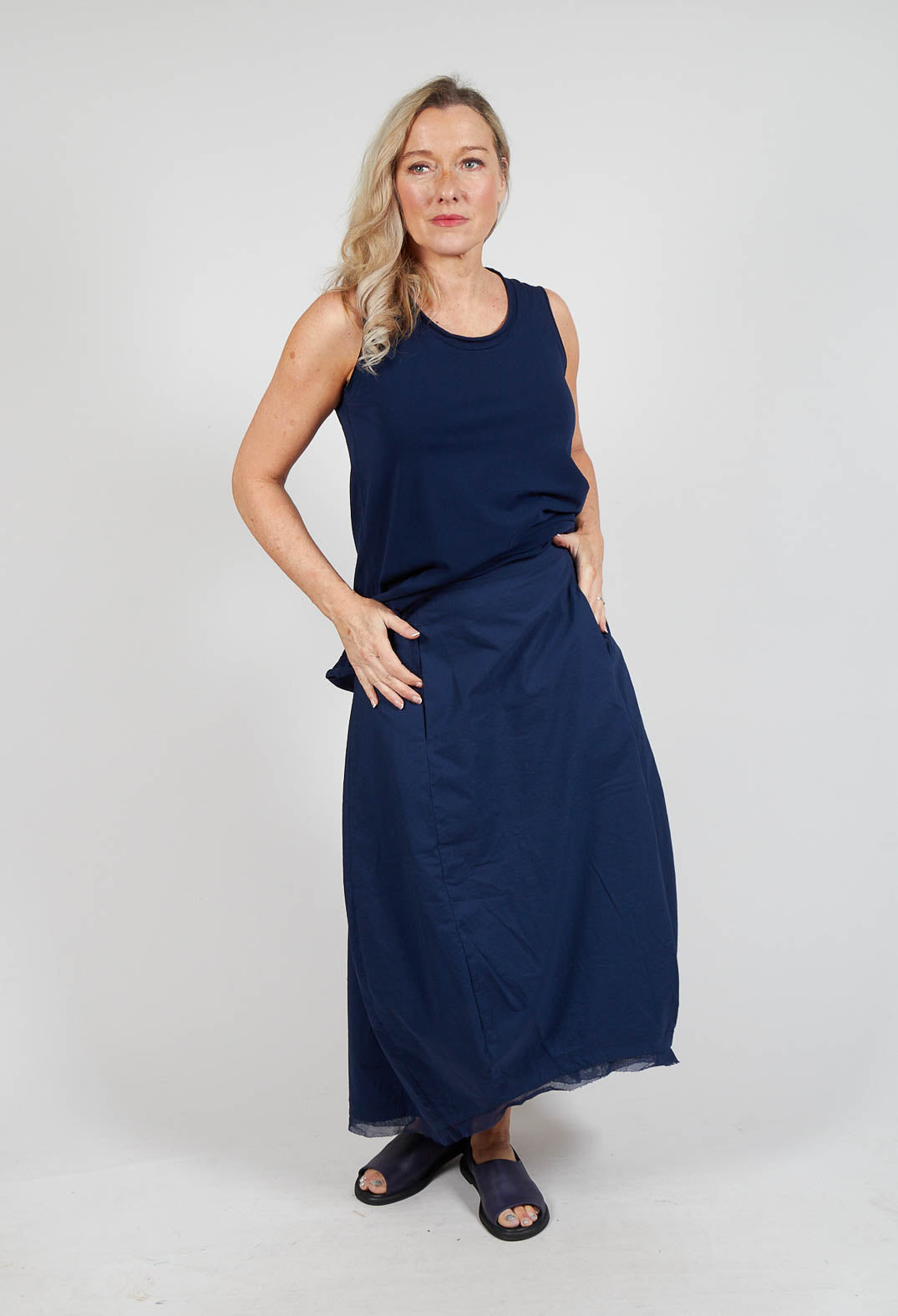 Skirt with Mesh Detail Hem in Navy