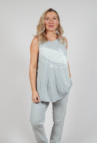 Oversized Top with High Low Hem in Grey Print