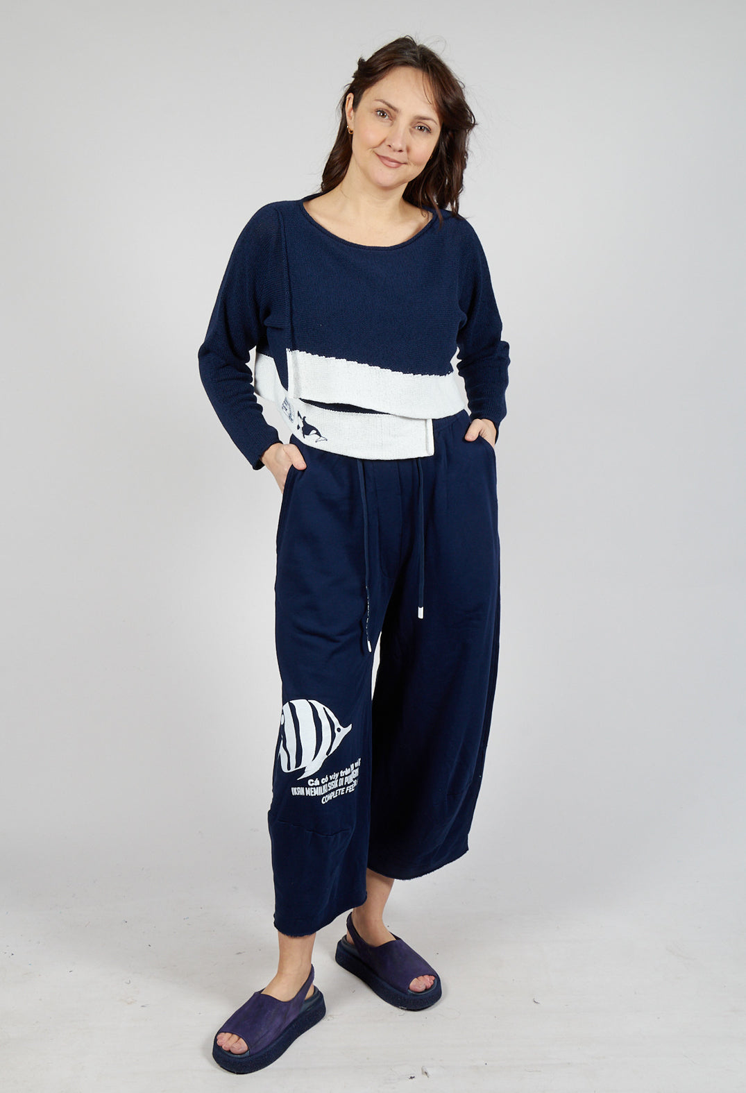 Relaxed Fit Jumper in Navy Print